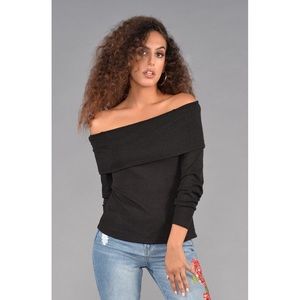 Off the Shoulder Tie Back Ribbed Sweater